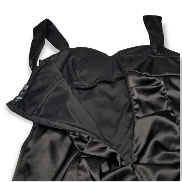 Vintage Ruby Rox Black Satin Bodycon Mini Dress With Ruched Center Goth Witch - Picture 8 of 10